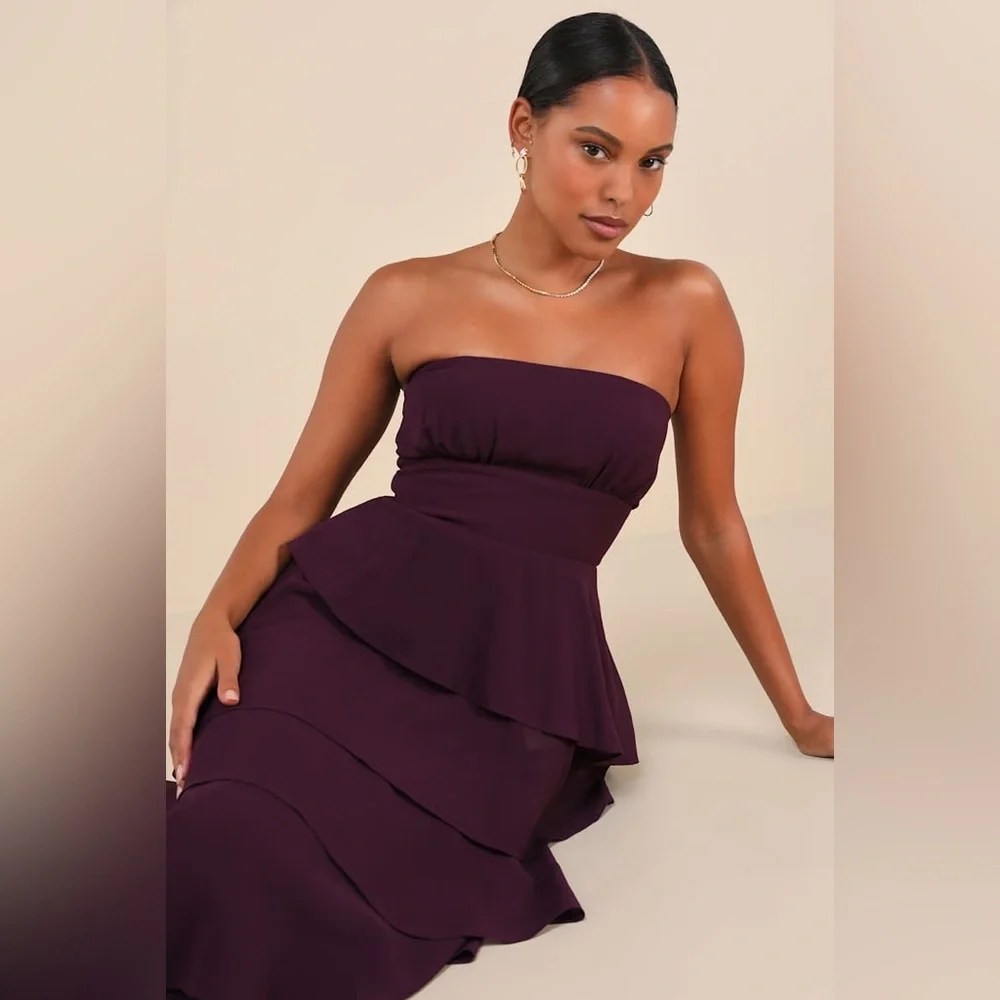 Lulus Gorgeous Essence Dark Purple Strapless Tiered Maxi Dress - Picture 5 of 11